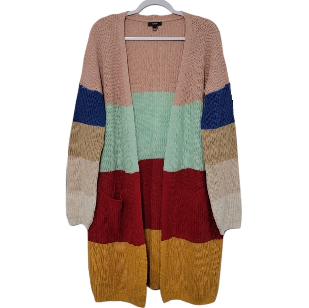 &merci Long Color Block Cardigan with Pockets